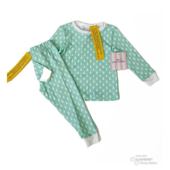 NWT James & Lottie 24M Aqua Christmas Tree PJs - Picture 1 of 4